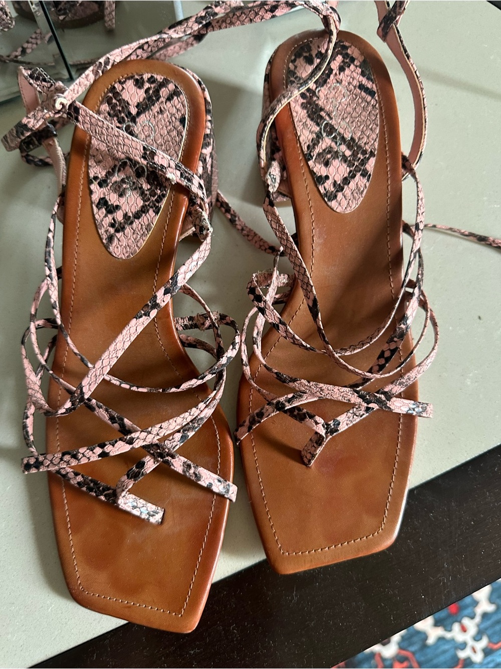 Jessica Simpson Pink Snake-Print Wrap Sandals